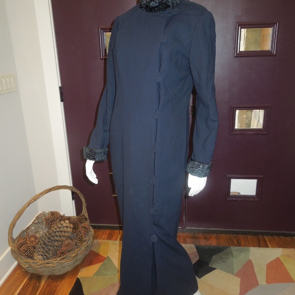 MADRI COLLECTION NAVY BLUE WOOL DRESS COAT SZ 10 - Picture 3 of 6